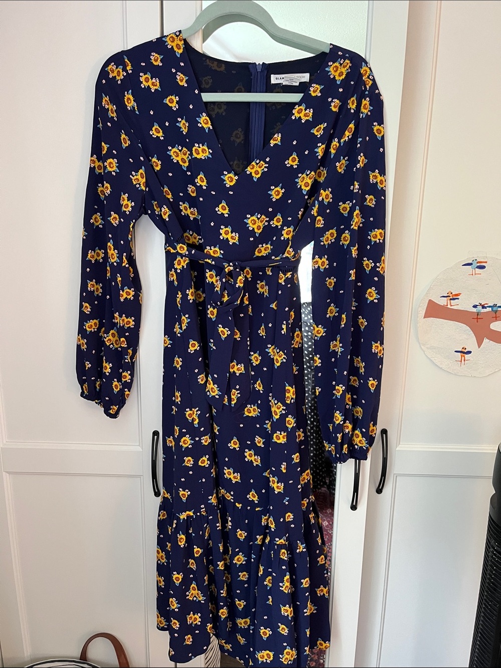 Maternity Floral Wrap Midi Dress with Yellow Sunflower Print